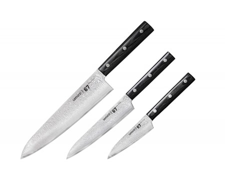 DAMASCUS 67 ?hef's Starter Knife Sæt: Grøntsagskniv + Kniv + kokkekniv